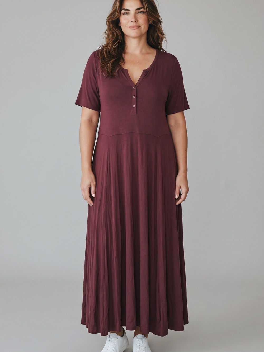 torrid Burgundy Short Sleeve Maxi Dress with Button Notch